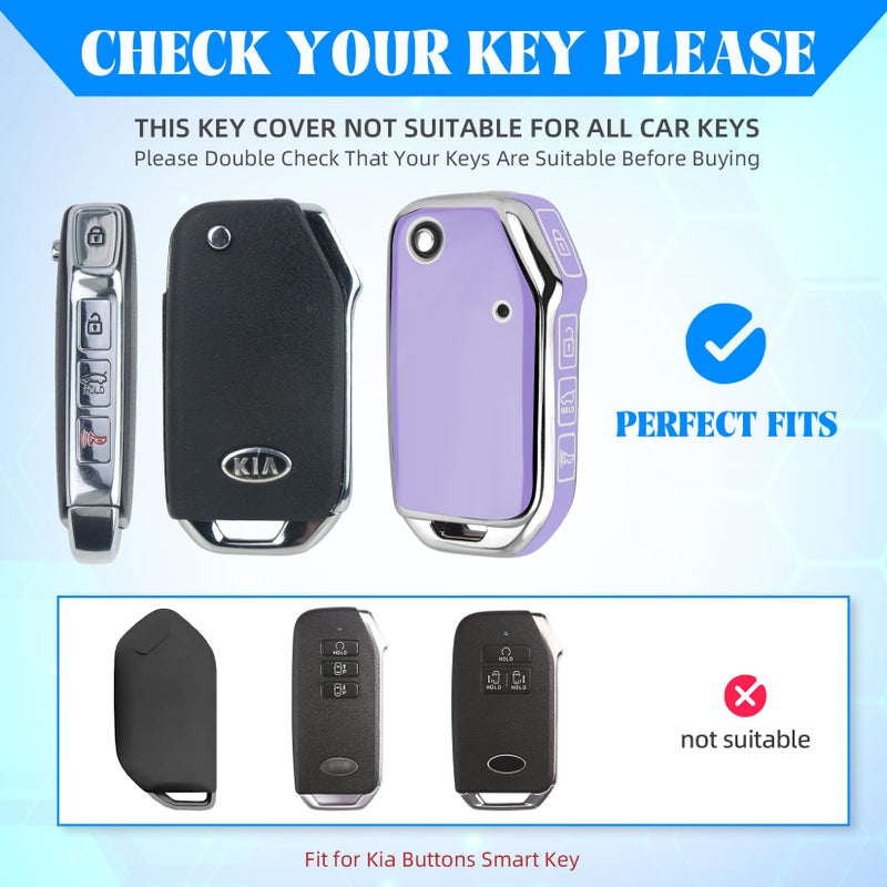 QBUC for KIA Key Fob Cover with keychian, Soft and Durable Key Cover TPU Car Key Holder Fit for Kia 2019-2023 Cerato Ceed Forte NIRO Sorento Seltos Soul Telluride 4 Buttons (S-Purple) - Image 2