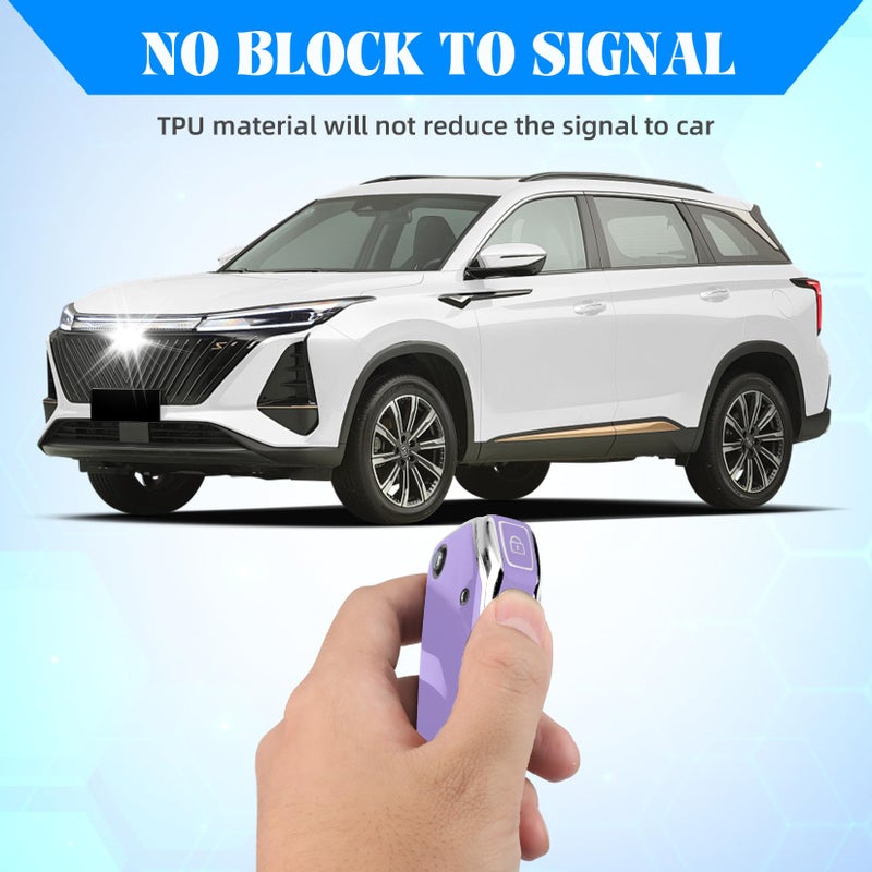 QBUC for KIA Key Fob Cover with keychian, Soft and Durable Key Cover TPU Car Key Holder Fit for Kia 2019-2023 Cerato Ceed Forte NIRO Sorento Seltos Soul Telluride 4 Buttons (S-Purple) - Image 4