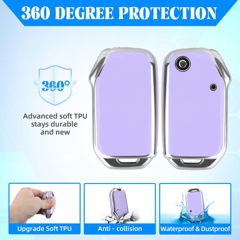 QBUC for KIA Key Fob Cover with keychian, Soft and Durable Key Cover TPU Car Key Holder Fit for Kia 2019-2023 Cerato Ceed Forte NIRO Sorento Seltos Soul Telluride 4 Buttons (S-Purple) - Image 5