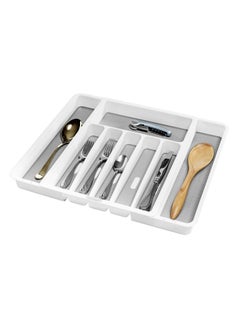 madesmart Silverware White Expandable Tray Classic Collection | 8-Compartments | Icons to Help sort Flatware, Cutlery, Utensils | Soft-Grip Lining | BPA-Free