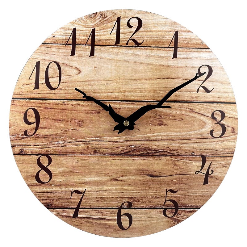 بلوميت Plumeet صغير الحائط الساعة 10 '' الساعات الحائط الخشبية بدون إطار مع حركة الكوارتز الصامتة الريفية الريفية القرية الجوز الزخرفية لغرفة نوم المطبخ غرفة المعيشة - Image 1