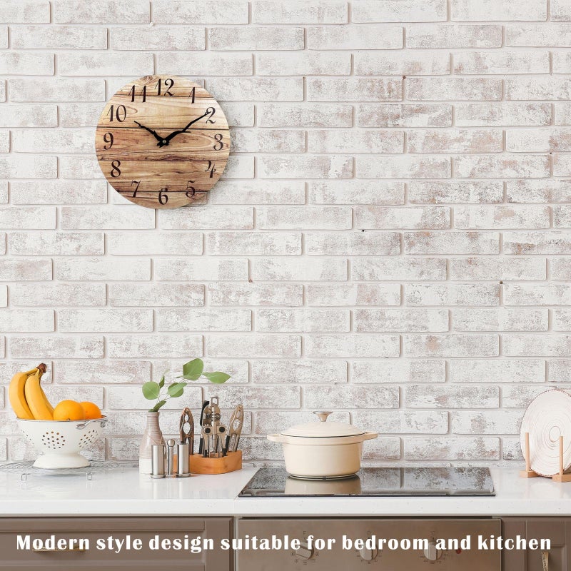 بلوميت Plumeet صغير الحائط الساعة 10 '' الساعات الحائط الخشبية بدون إطار مع حركة الكوارتز الصامتة الريفية الريفية القرية الجوز الزخرفية لغرفة نوم المطبخ غرفة المعيشة - Image 5