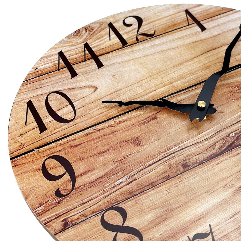 بلوميت Plumeet صغير الحائط الساعة 10 '' الساعات الحائط الخشبية بدون إطار مع حركة الكوارتز الصامتة الريفية الريفية القرية الجوز الزخرفية لغرفة نوم المطبخ غرفة المعيشة - Image 2