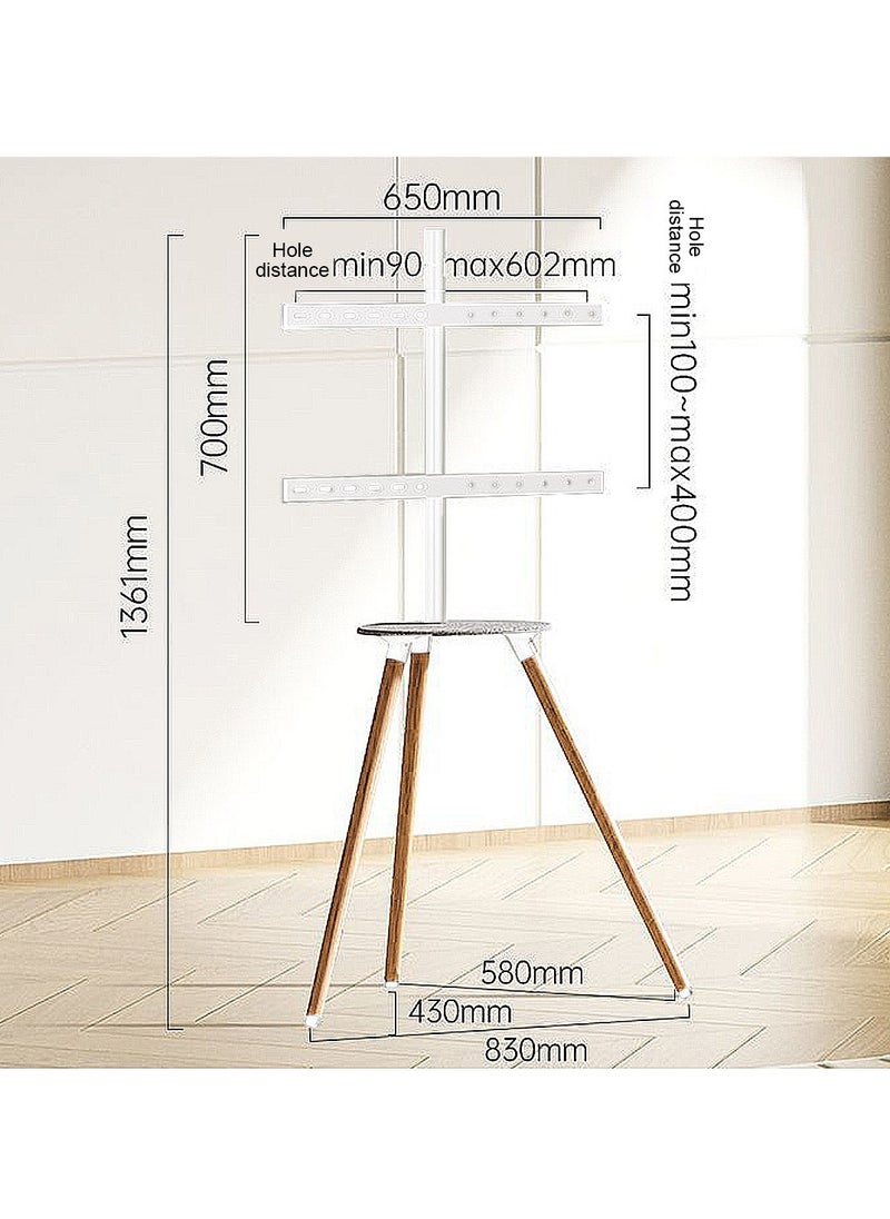 Floor TV Screen Stand with Tripod Base for 32-65" Screens | 45KG Capacity | 180° Swivel & Height Adjustment | Hidden Cable | Storage Tray | Modern Exhibition-Style Design