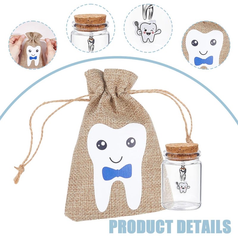 NBEADS 3 Pcs 2.17inch Tooth Storage Glass Bottles, Glass Bottles with Cork First Tooth Glass Keepsake with 3 Pcs Alloy Charms and Blue Fairy Tooth Bags for Keeping Memory - Image 4