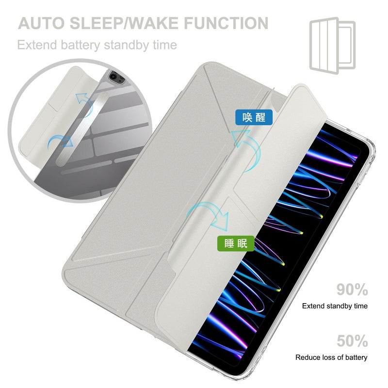 erorex For Ipad Pro 11 2022 / 2021 / 2020 Detachable Backshell Folding Holder Smart Tablet Leather Case(Grey) - Image 3