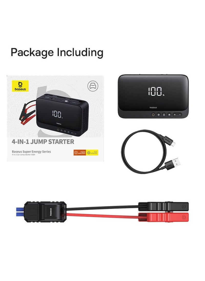 Super Energy Series 4-in-1 Car Jump Starter 600A Cluster Black.