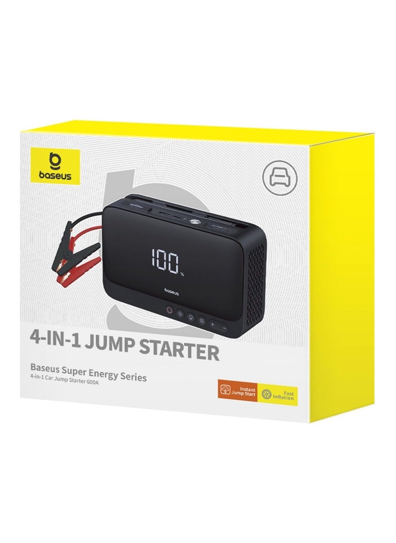 Super Energy Series 4-in-1 Car Jump Starter 600A Cluster Black.