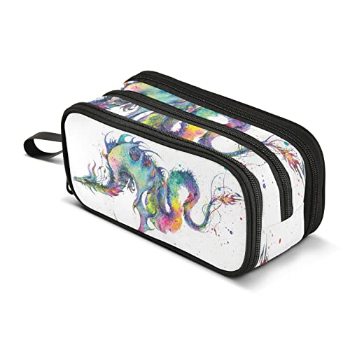 Bolaz Watercolor Dragon Pencil Case Large Capacity Pen Bag with Compartment Students Stationery Organizer Pencil Pouch Marker Case for School Office Work - Image 1