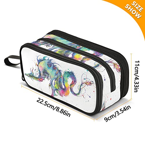 Bolaz Watercolor Dragon Pencil Case Large Capacity Pen Bag with Compartment Students Stationery Organizer Pencil Pouch Marker Case for School Office Work - Image 3