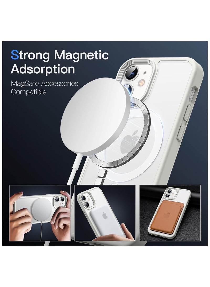 Denx - Matte Magnetic case for iPhone 11 , High Grade Drop Protection with Shockproof Strip, Translucent Matte Back Phone Case (White) - Image 1