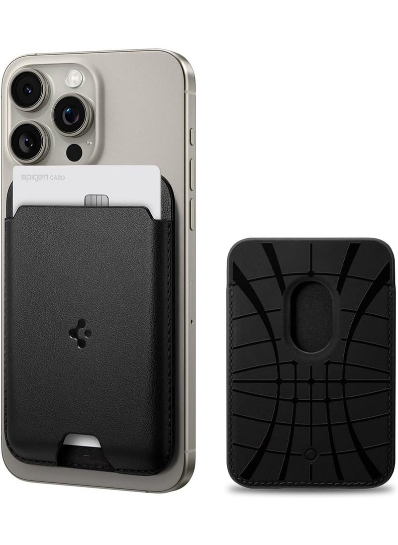 Spigen Valentinus (MagFit) Magnetic Wallet Card Holder (2 Cards) Compatible with MagSafe Cases and MagSafe Compatible iPhone 16 / 15 / 14 / 13 / 12 series – Black  - Image 1