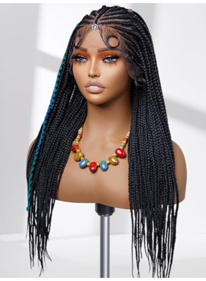 GORGIUS Braided Lace Front Wig 12x5 Knotless Micro Braided Wigs Glueless Box Braid Wig Pre Handmad Middle Parted Synthetic Cornrow Wig 24 Inch Natural Black Braiding Hair - Image 1