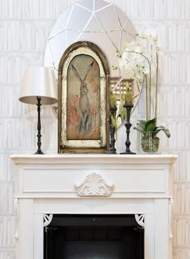 Smaroll Large Rustic Easter Decorations Rabbit Painting with Wooden Arched Frame Farmhouse Decoration Hanging Plaque Bunny Photo Sign Pediments,11 x 16.6 inch - Image 2