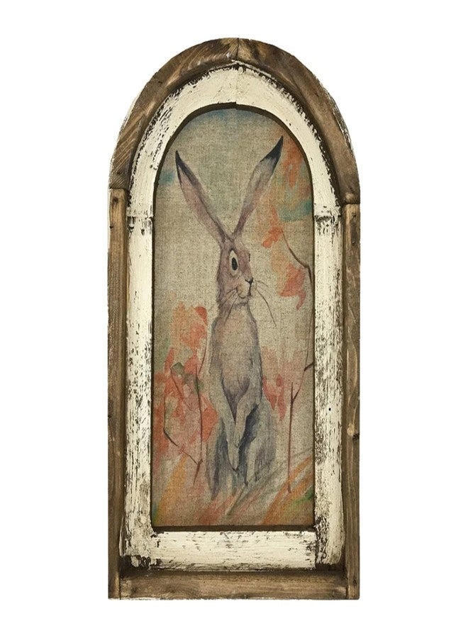 Smaroll Large Rustic Easter Decorations Rabbit Painting with Wooden Arched Frame Farmhouse Decoration Hanging Plaque Bunny Photo Sign Pediments,11 x 16.6 inch - Image 1