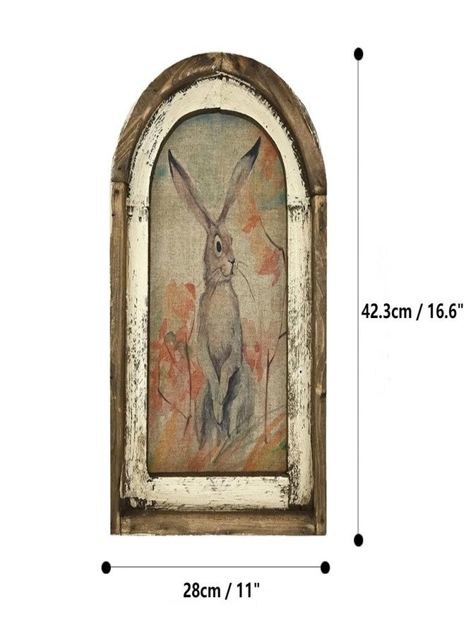 Smaroll Large Rustic Easter Decorations Rabbit Painting with Wooden Arched Frame Farmhouse Decoration Hanging Plaque Bunny Photo Sign Pediments,11 x 16.6 inch - Image 3