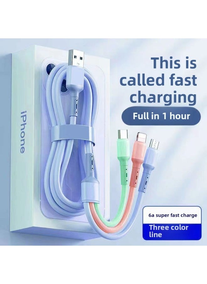 Generic - 6A Fast Charging Three-in-one Charging Line Mobile Phone For Huawei VIVO Millet OPPO One Drag Three Data Line Length-Color:Colorful Line [third Generation Upgrade] Display - Fast Charging - Official Certification [1- 0.1m] Damage Guarantee Within Three Years - Image 1