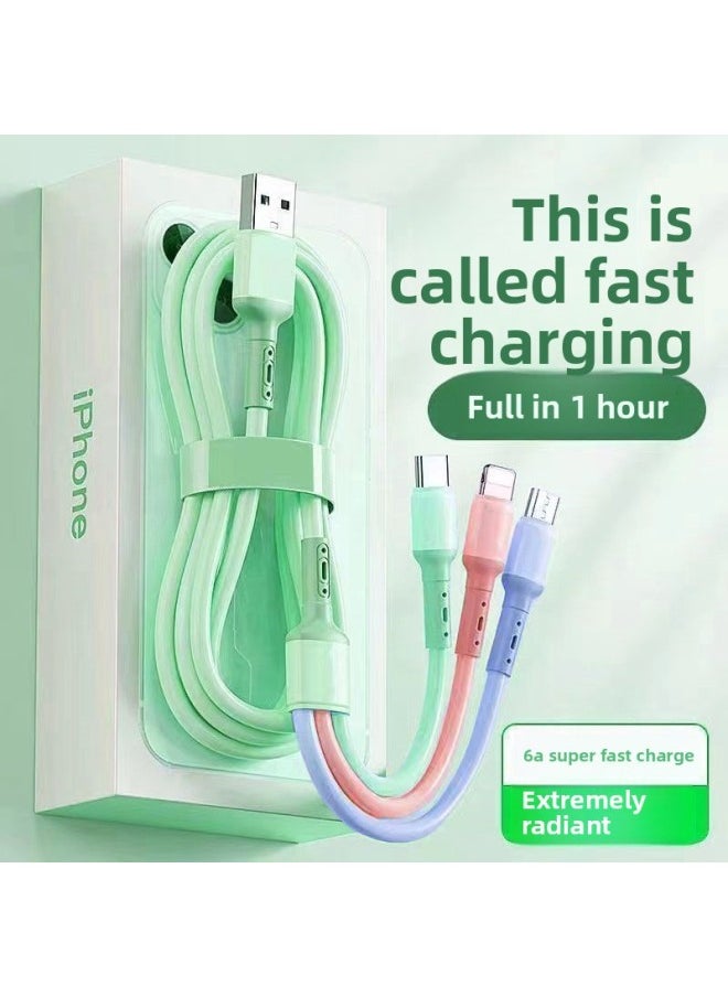 Generic - 6A Fast Charging Three-in-one Charging Line Mobile Phone For Huawei VIVO Millet OPPO One Drag Three Data Line Length-Color:Colorful Line [third Generation Upgrade] Display - Fast Charging - Official Certification [1- 0.1m] Damage Guarantee Within Three Years - Image 1