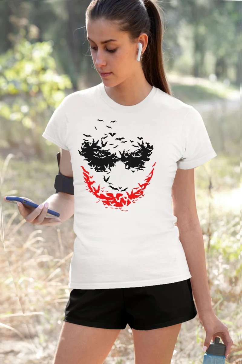 روك اند رول Bat Laugh White Short Sleeve Women's Shorts Set