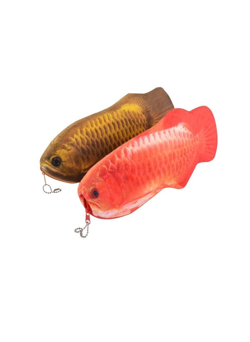 Y&D Zip Storage Bags 2Pcs Plush Pencil Bag Novelty Fish Shaped Pen Pencil Point Pen Case Bag Fish Coin Purse Stationary Organizer For School Office Classroom Zippered Storage Bags  - Image 1