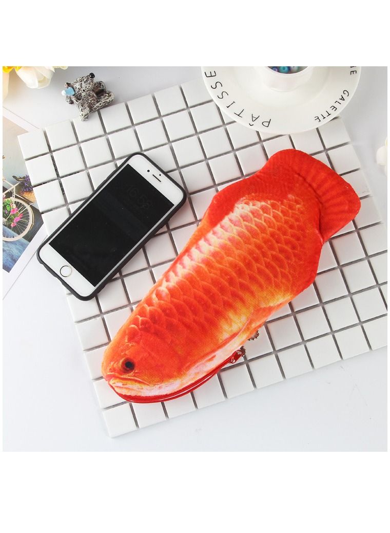 Y&D Zip Storage Bags 2Pcs Plush Pencil Bag Novelty Fish Shaped Pen Pencil Point Pen Case Bag Fish Coin Purse Stationary Organizer For School Office Classroom Zippered Storage Bags  - Image 3
