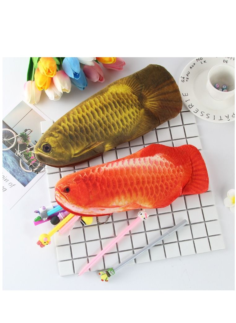 Y&D Zip Storage Bags 2Pcs Plush Pencil Bag Novelty Fish Shaped Pen Pencil Point Pen Case Bag Fish Coin Purse Stationary Organizer For School Office Classroom Zippered Storage Bags  - Image 2