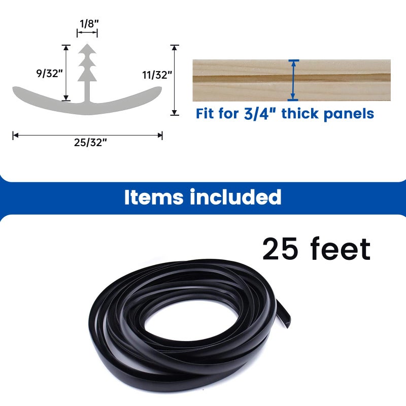 Muzata Black 3/4 Inch x 25 Ft Center Barb Tee Moulding Plastic T Molding for Tables Game and Arcade Machines Decorative Edging Shelf Guarding M023 - Image 2