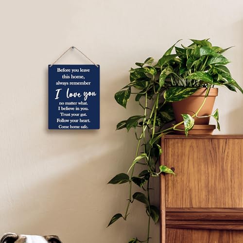 FUGWN Before You Leave This Home Always Remember I Love You Hanging Wooden Sign 8x10, Entryway Wall Decor, Motivational Inspirational Home Decor (Navy Blue) - Image 2