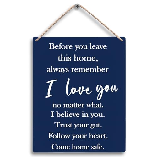 FUGWN Before You Leave This Home Always Remember I Love You Hanging Wooden Sign 8x10, Entryway Wall Decor, Motivational Inspirational Home Decor (Navy Blue) - Image 1