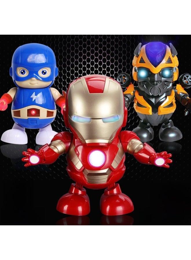 Dancing Iron Man Bumblebee Flip Singing Light Music Electric Robot Stall Toys Wholesale-Color:988-2 Dancing Steel Doll-Open Face (3 Batteries) - Image 2