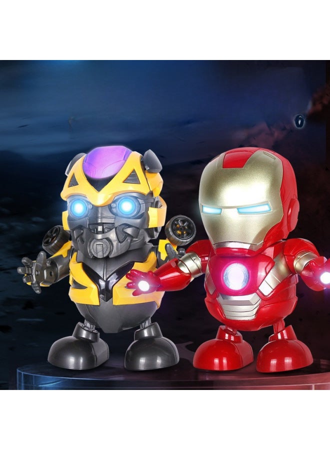 Dancing Iron Man Bumblebee Flip Singing Light Music Electric Robot Stall Toys Wholesale-Color:988-2 Dancing Steel Doll-Open Face (3 Batteries) - Image 3