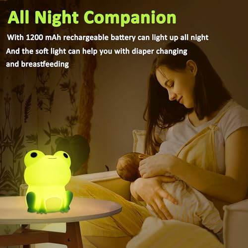 OkiyiD Frog Night Light for Nursery, Rechargeable Dimmable Bedside Lamp with Touch Control(ABS+SIL), Portable Kids Gift for Girls, Boys, Babies - Image 5