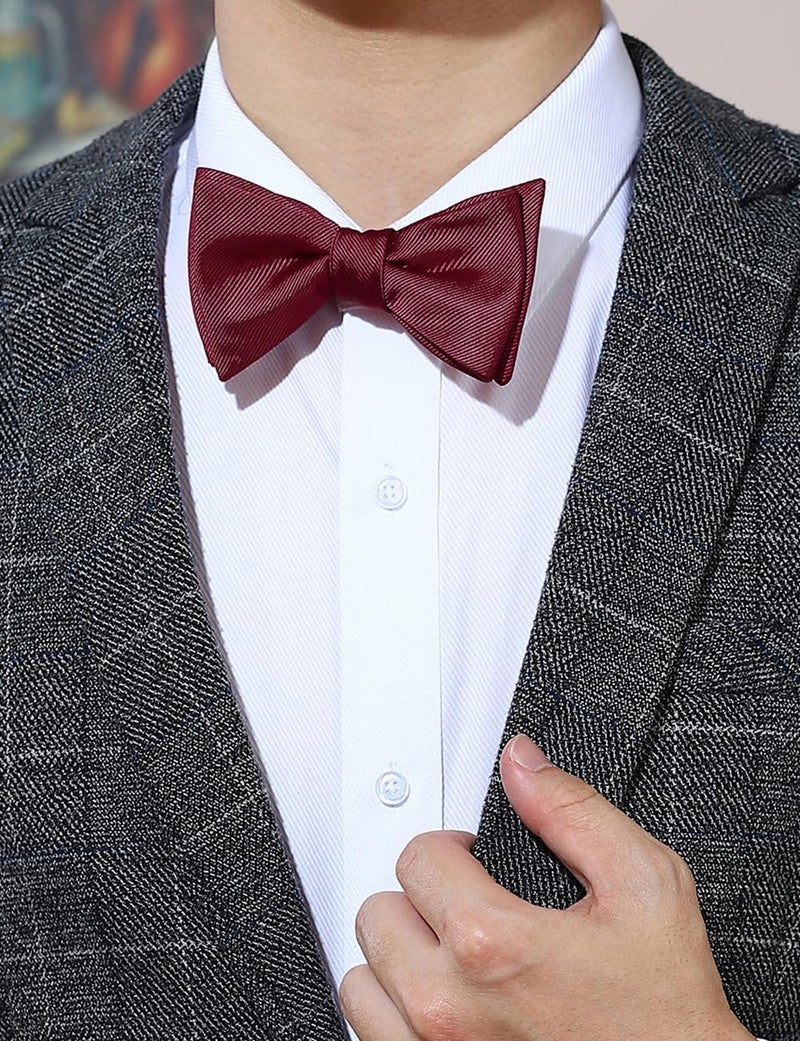 pensee Mens Solid Bowtie Woven Self Tie Bow Ties Tuxedo & Wedding Bowties - Image 2