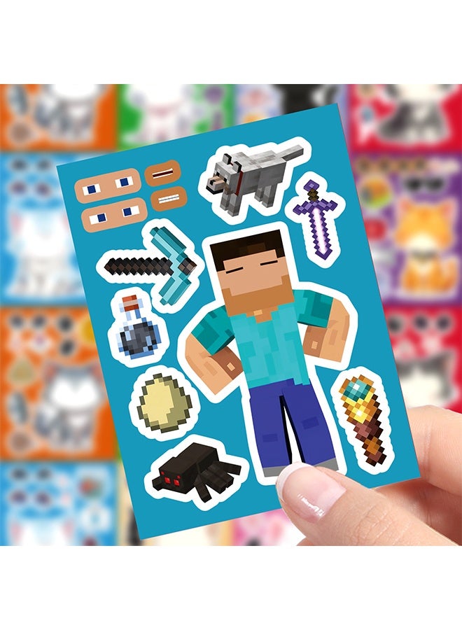 MINECRAFT Stickers for Kids 8 Sheets Make a Face Stickers, DIY Craft Set for Party Favors, Birthday Gifts, Art Projects, and Fun Activities, Miner Gaming Theme Stickers for Boys and Girls - Image 4