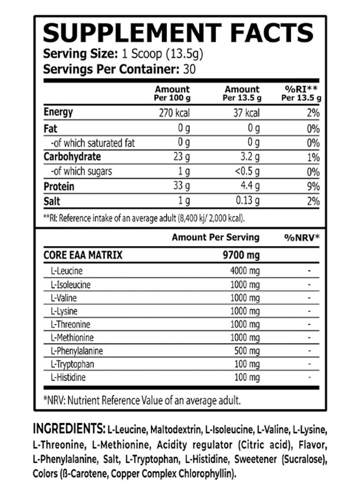 CORE CHAMPS - EAA Essential Amino Acids Green Apple 405g 30 Servings - Image 1