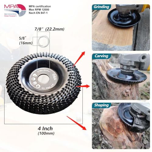 OBA Grinder Wheel Disc 4 Inch Wood Shaping Wheel, Wood Grinding Shaping Disk for Angle Grinders with 5/8” Arbor - Image 2