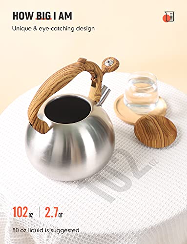 BELANKO 2.7 Quart Tea Kettle for Stovetops - Food Grade Stainless Steel Teapot with Loud Whistle, Cool-Touch Wood Pattern Handle, Rust-Resistant Whistling Kettle - Classic Silver - Image 3
