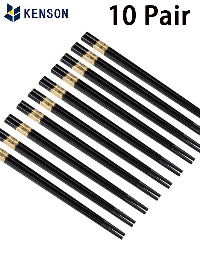 KENSON Fiberglass Chopsticks 10 Pairs Black and Gold Durable Reusable Lightweight Dining Utensils for Everyday Use and Gift - Image 1