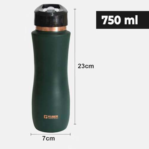 Kuber Industries Copper Water Bottle with Sipper, BPA Free & Non-Toxic, Leakproof, Durable & Lightweight, Added Health Benefits of Copper, Ergonomic Design & Easy to Clean (Green, 750 ML, Pack of 1) - Image 2