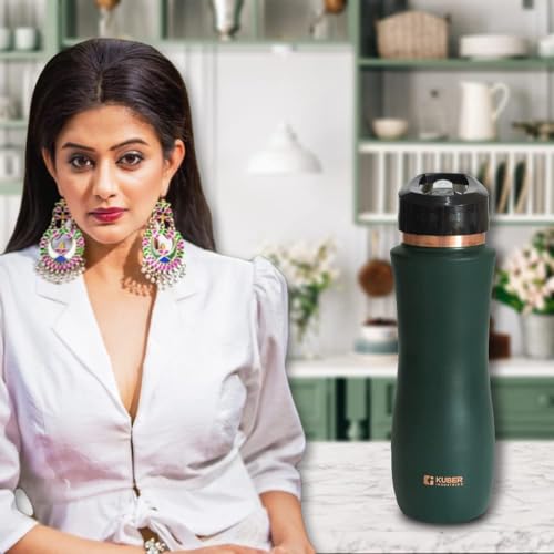 Kuber Industries Copper Water Bottle with Sipper, BPA Free & Non-Toxic, Leakproof, Durable & Lightweight, Added Health Benefits of Copper, Ergonomic Design & Easy to Clean (Green, 750 ML, Pack of 1) - Image 3