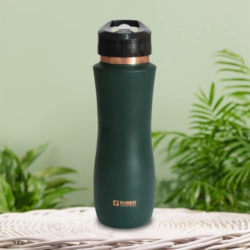 Kuber Industries Copper Water Bottle with Sipper, BPA Free & Non-Toxic, Leakproof, Durable & Lightweight, Added Health Benefits of Copper, Ergonomic Design & Easy to Clean (Green, 750 ML, Pack of 1) - Image 1