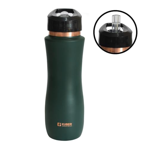 Kuber Industries Copper Water Bottle with Sipper, BPA Free & Non-Toxic, Leakproof, Durable & Lightweight, Added Health Benefits of Copper, Ergonomic Design & Easy to Clean (Green, 750 ML, Pack of 1) - Image 4