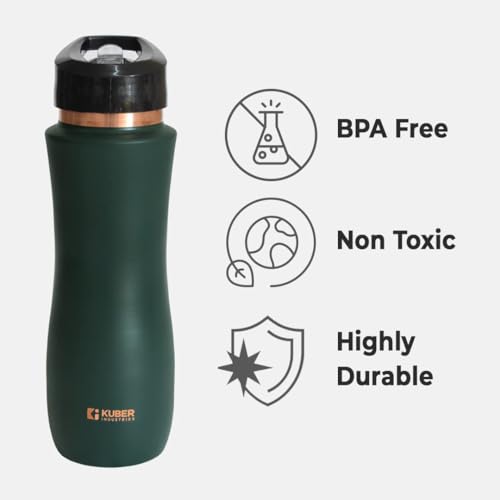 Kuber Industries Copper Water Bottle with Sipper, BPA Free & Non-Toxic, Leakproof, Durable & Lightweight, Added Health Benefits of Copper, Ergonomic Design & Easy to Clean (Green, 750 ML, Pack of 1) - Image 5