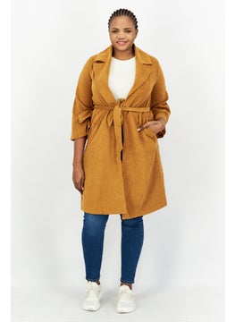 Women Solid Trench Coat, Brown