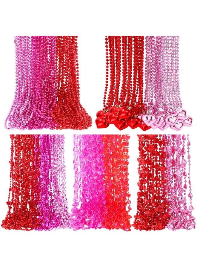 Loetere 240 Pcs Valentine's Day Heart Shaped Bead Necklace Bulk Pink Red Heart Bachelorette Party Necklaces for Valentine's Day Accessories Bachelorette Party Decorations Gift, 6 Styles - Image 1