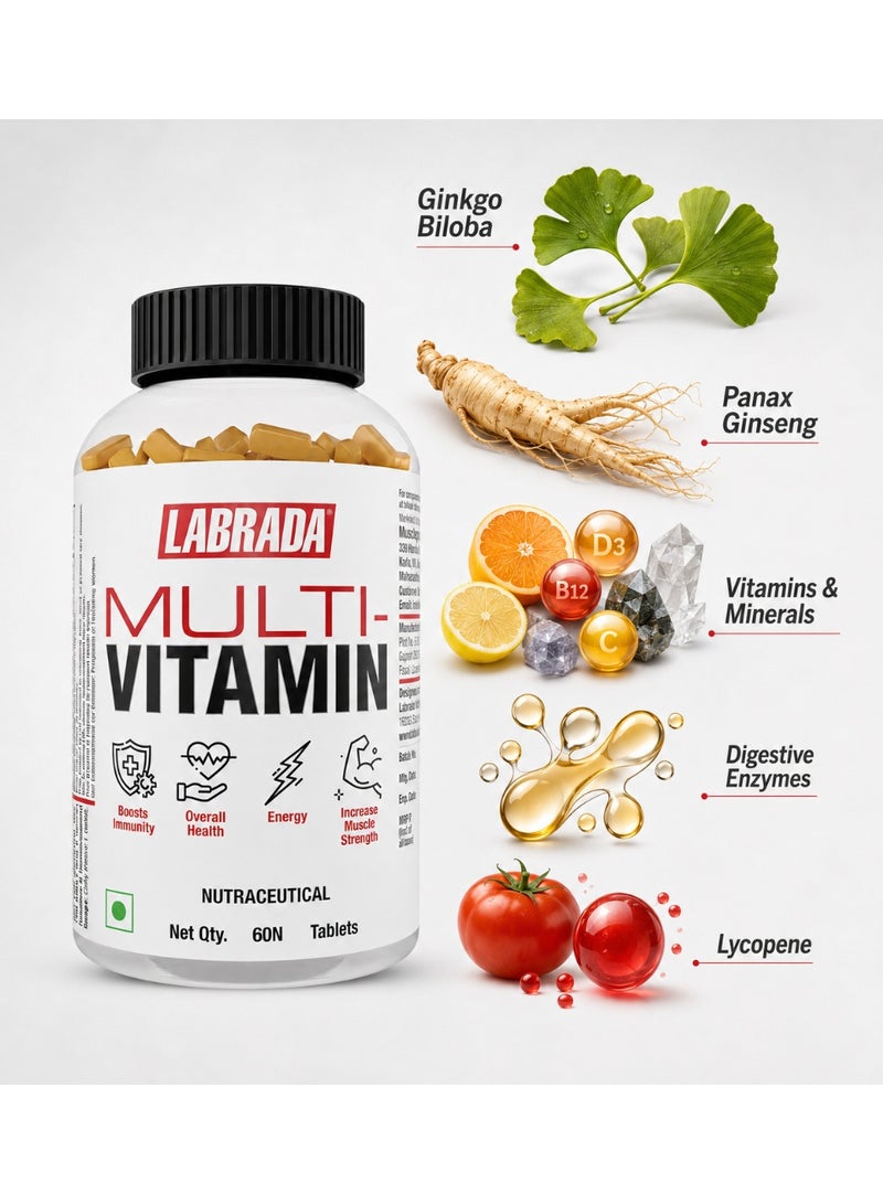 Labrada Multi-Vitamin Tablets | Multivitamin & Multimineral Formula with Ginkgo Biloba, Panax Ginseng & Digestive Enzymes | 60 Tablets - Image 3