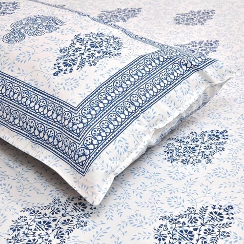 DE CAMA Since 1997 | 100% Cotton 300 TC Premium King Size Bedsheet for Double Bed (90 x 108 Inch) with 2 Pillow Covers Set (17 x 27 Inch) Designer Printed Bedsheet Set - Booti Blue - Image 2
