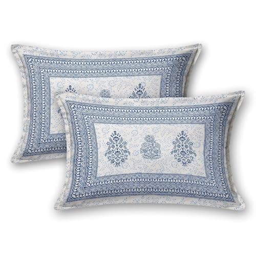 DE CAMA Since 1997 | 100% Cotton 300 TC Premium King Size Bedsheet for Double Bed (90 x 108 Inch) with 2 Pillow Covers Set (17 x 27 Inch) Designer Printed Bedsheet Set - Booti Blue - Image 5