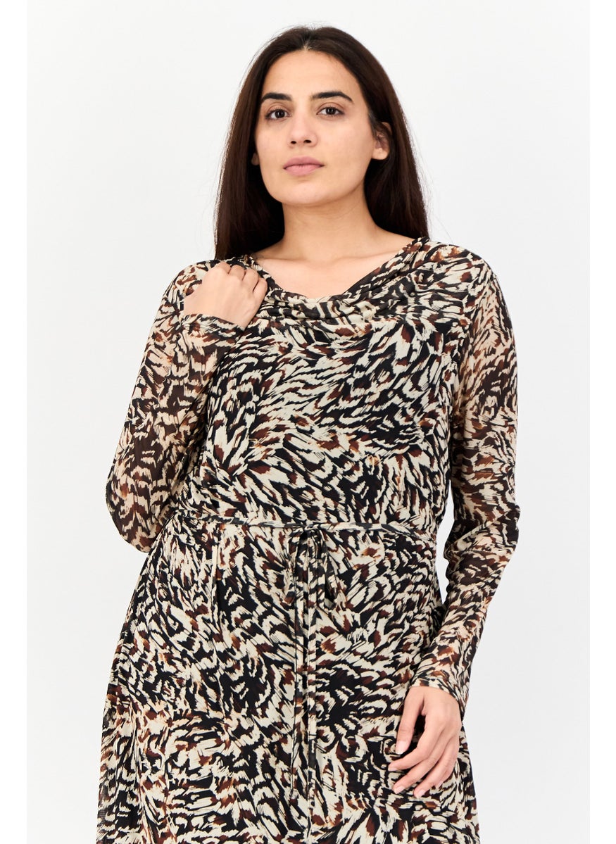 Kathy Ireland Women Allover Print Tie Detail Midi Dress, Multicolor  - Image 3