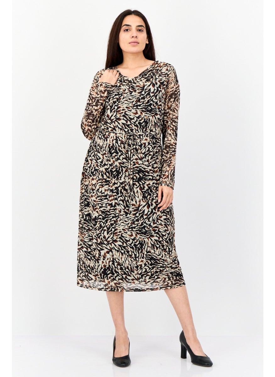 Kathy Ireland Women Allover Print Tie Detail Midi Dress, Multicolor  - Image 1
